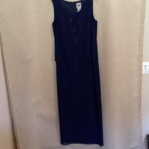 R&M Richards Navy Sleeveless Maxi with Button Bodice